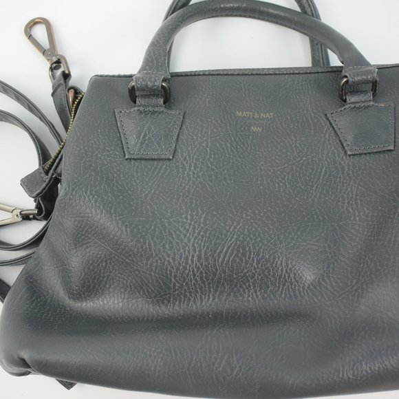 Matt & Nat Gray Vegan Leather Handbag Shoulder Crossbody Detachable Strap Zipper - Picture 1 of 16